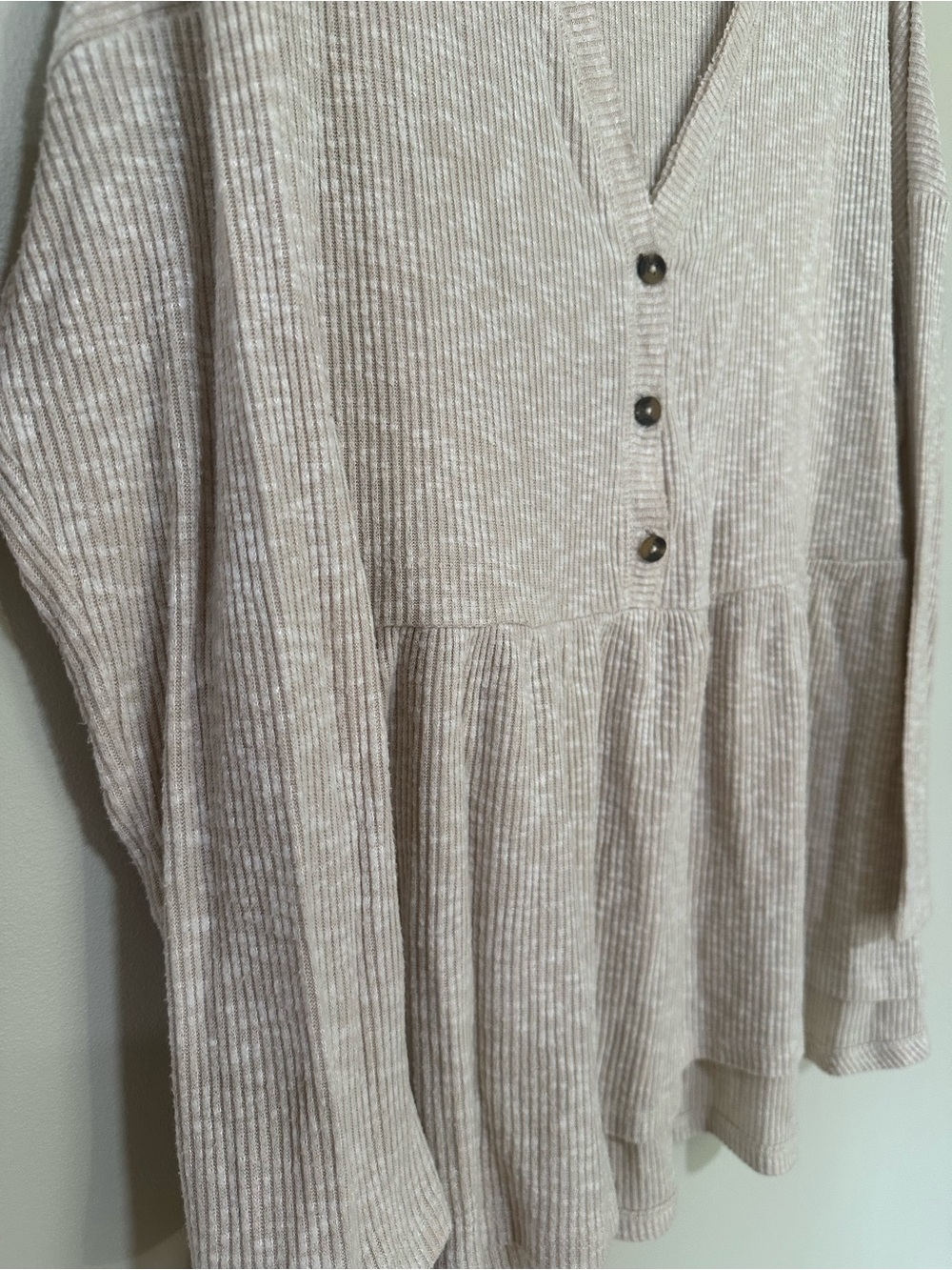 American Eagle Outfitters Beige Cream Ribbed V-Neck Henley Tunic - Picture 4 of 6